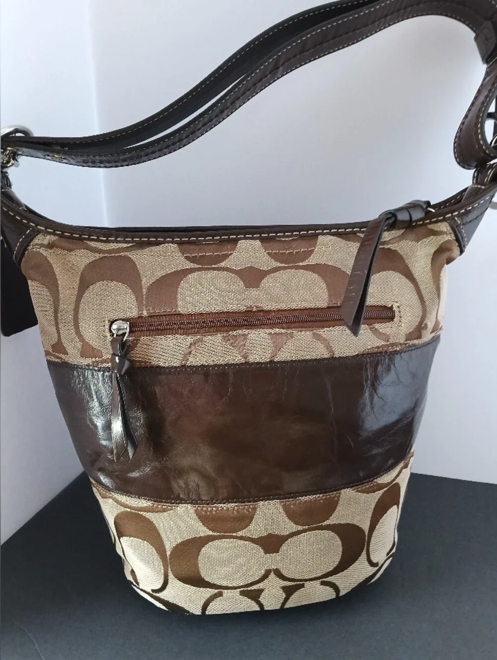 Coach Signature Brown Canvas & Leather Shoulder Bag